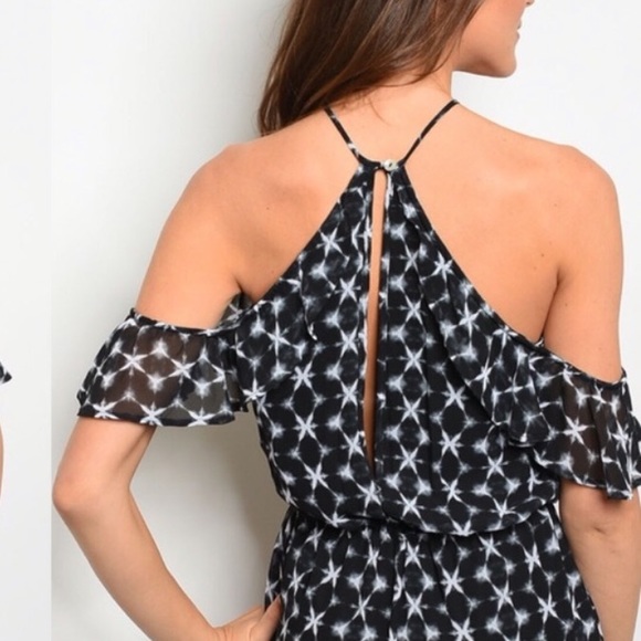 Stars Printed Romper with Cold Shoulders - Picture 3 of 4